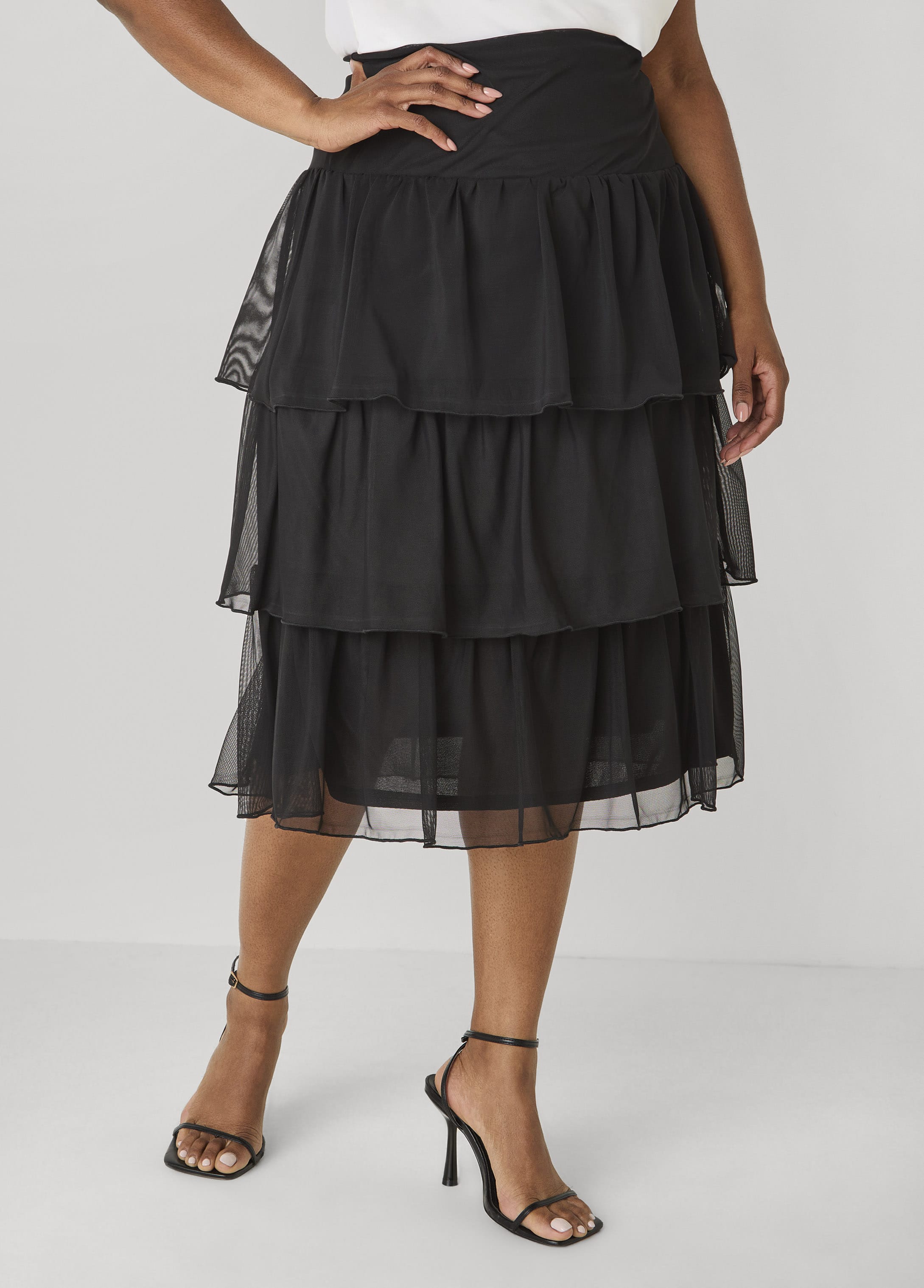 Plus Size Tiered Ruffle Mesh Skirt