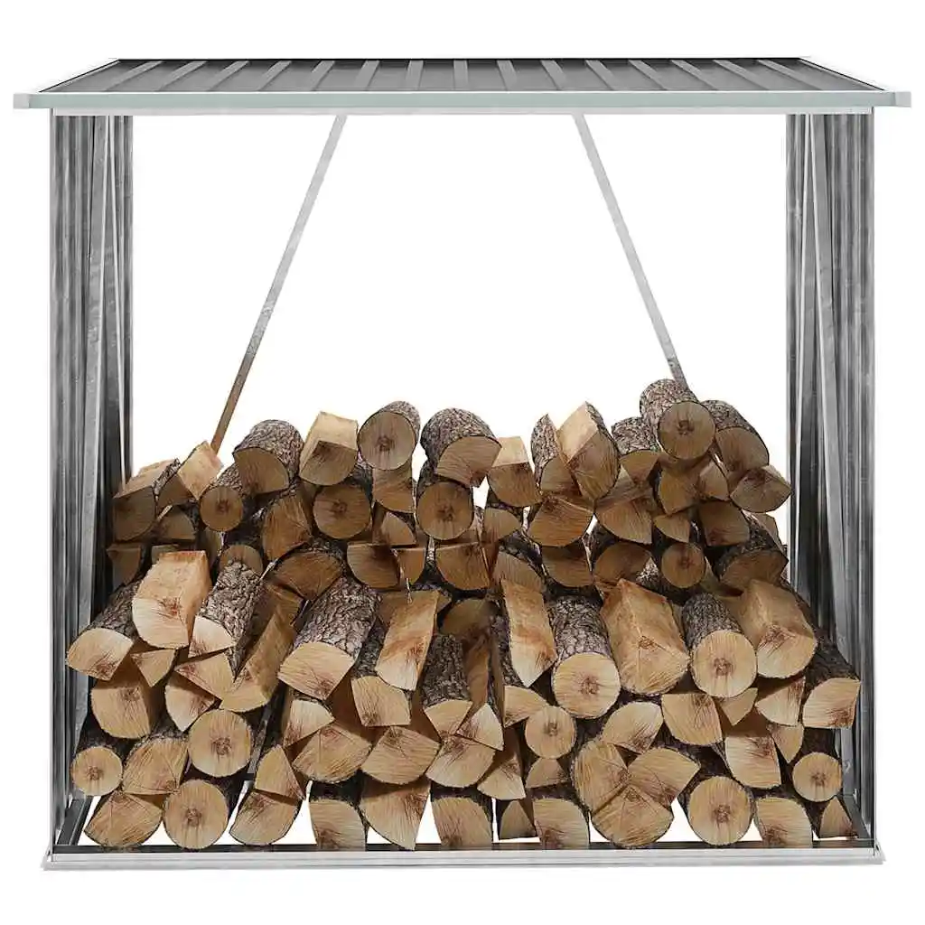 Abri de jardin en acier galvanisé pour le rangement du bois, 163x83x154 cm, gris, pour cheminée, terrasse, jardin, décoration de jardin, abri de jardin pour le rangement