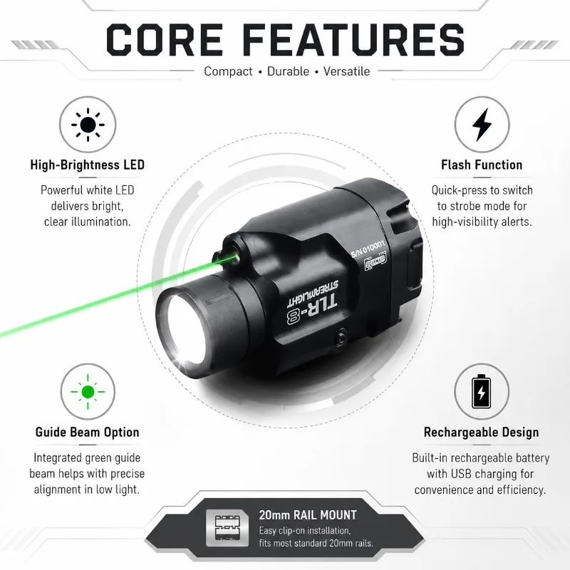 20-mm-Schienensystem TLR-8 Metall-LED-Stroboskoplampe Dekorative Beleuchtung für Hobby-Modelle