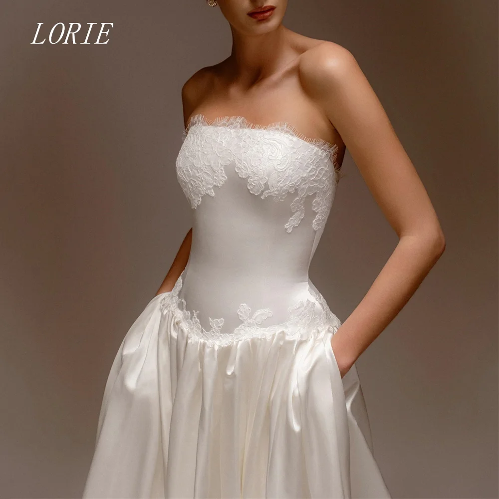 LORIE Luxury A Line Civil Wedding Dress Elegant Strapless Bridal Dresses Appliques Lace Engagement Wedding Gown Customized 2026
