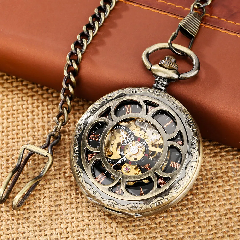 Bronze Steampunk Kürbis hohl mechanische Herren Taschenuhr Handaufzug Uhrwerk Doppelseiten Abdeckung antike Taschen uhr