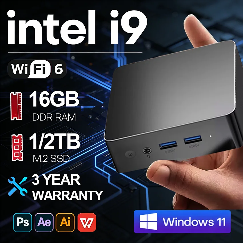 2026 Neuer Windows 11 Intel I9-10980HK Büro/Heim-Desktop-Computer BT5.2 Mini-PC 16/32GB RAM 2TB SSD Tragbarer Gaming-Mini-PC