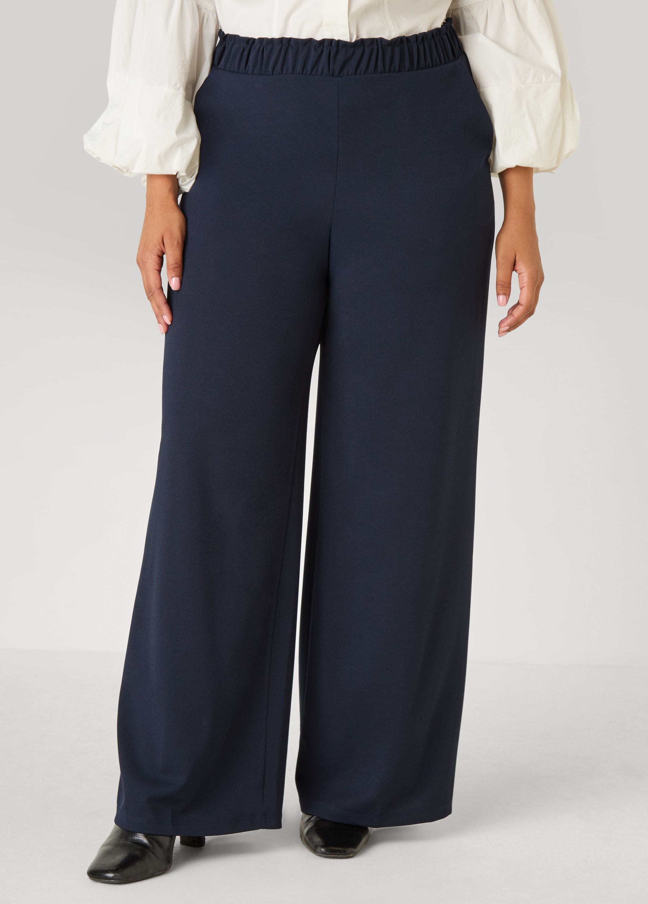 Plus Size Gathered Waist Straight Leg Pants
