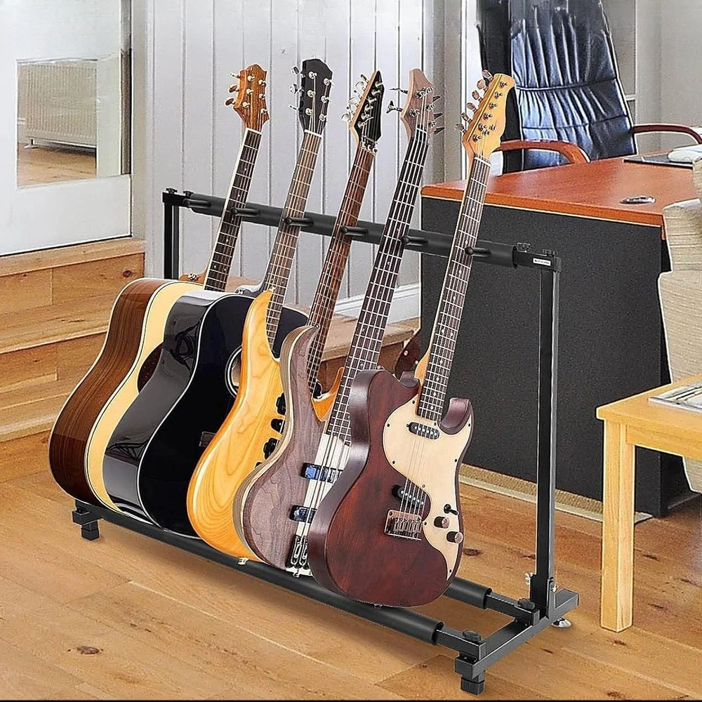 Gitarrenständer mit 5 gepolsterten Fächern für Akustikgitarren, Westerngitarren, E-Gitarren, Gitarrenständer mit Polsterung 86 x 47 x 73 cm für Akustikgitarren, Westerngitarren, E-Gitarren