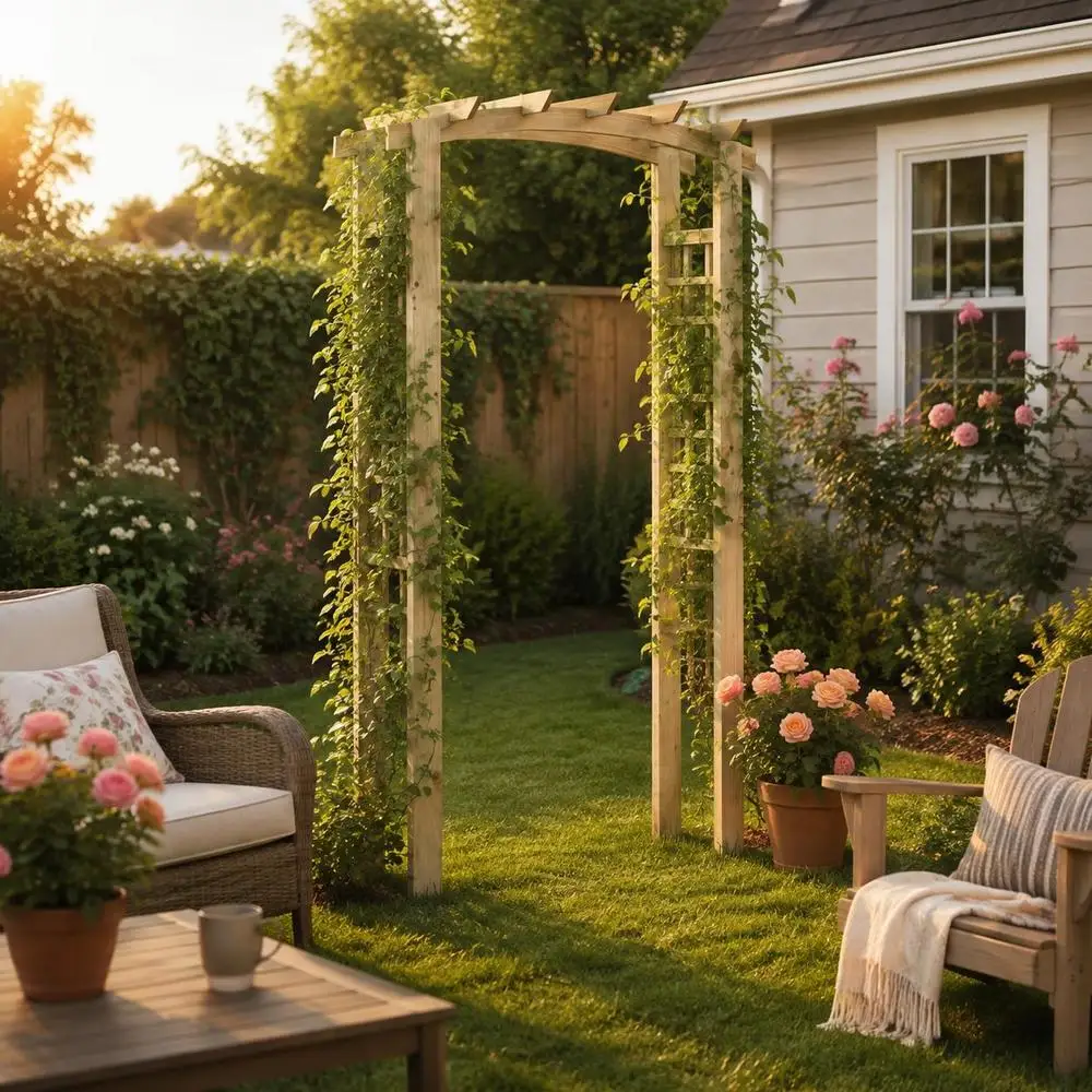 Arche de jardin en pin massif pour plantes grimpantes, décoration d'entrée et de jardin, pour patio et allée de jardin, 110x60x210 cm