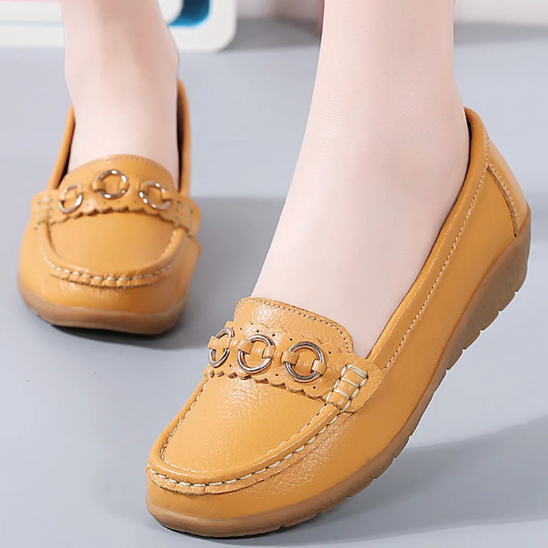 Chaussures pour femmes, talons bas souples, chaussures plates pour femmes, en cuir, décontractées, élégantes, chaussures à talons pour femmes, chaussures plates, chaussures féminines, Zapatos De Mujer