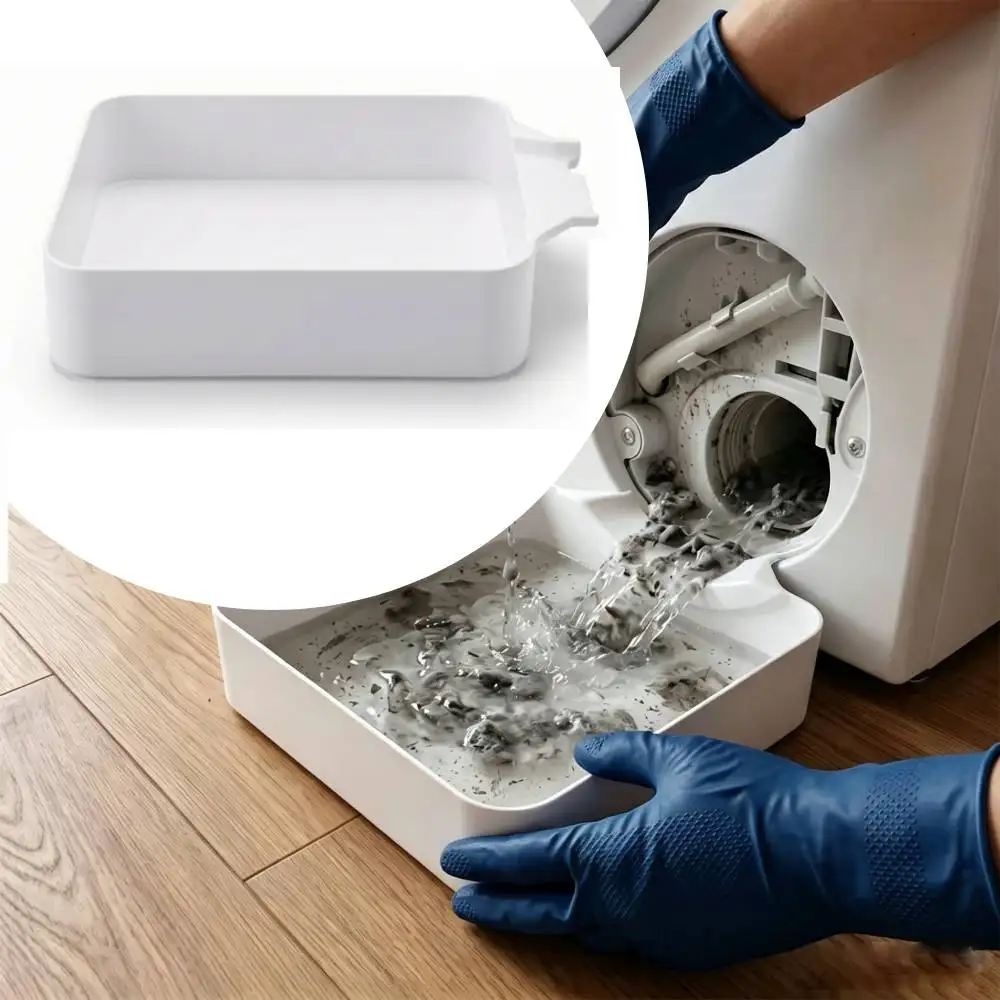Washing Machine Tray with Outlet Shallow Washing Machine Drip Pan Water Catcher Tray for Homeowner, Laundry Room Filter Cleaning