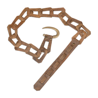 Autonomous at Evening,'Modern Dark Brown Leather Belt with Brass Hook Buckle'