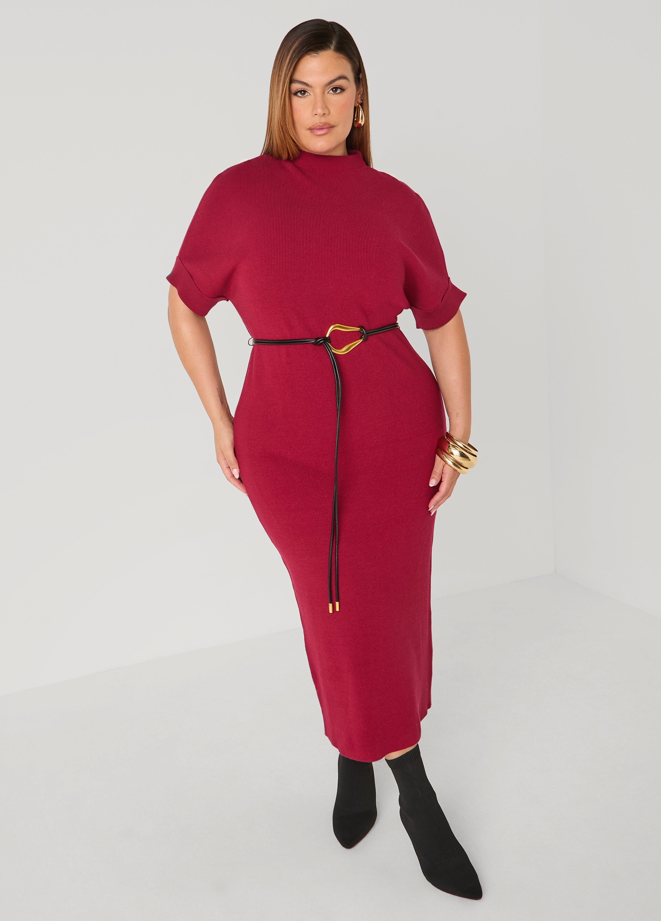 Plus Size Belted Sweater Maxi Dress