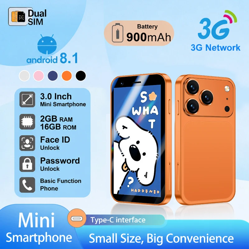 3G Mini Smartphone 3.0-inch Android System Play Store Whats APP GPS WiFi Dual SIM Card Small Smartphone
