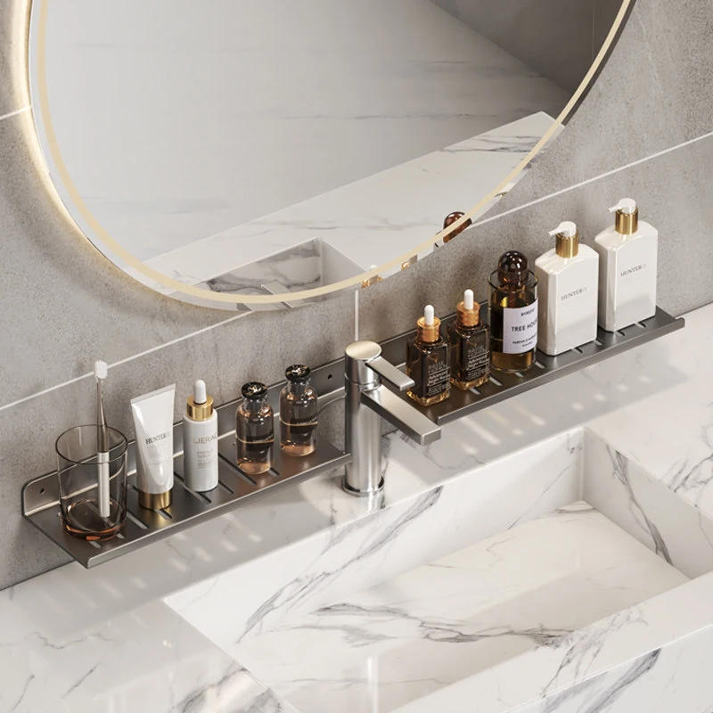Plateau de rangement pour robinet, miroir frontal, lavabo de salle de bain, étagère de salle de bain, étagère de rangement pour salle de bain