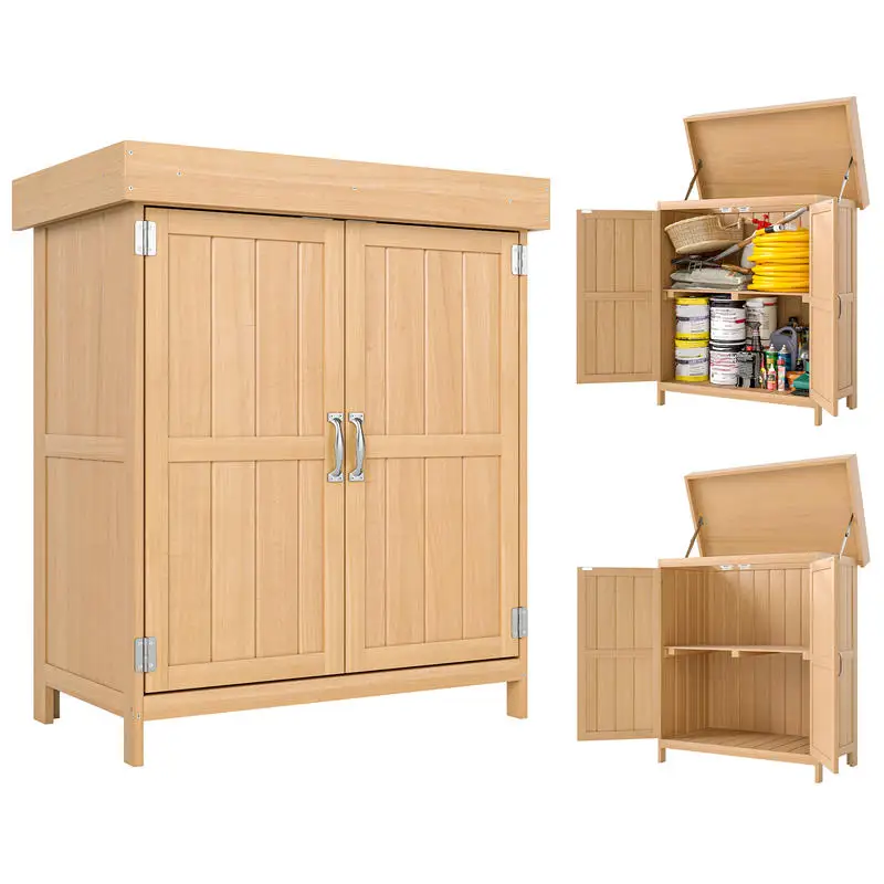 Abri de jardin en bois de sapin, abri à outils résistant aux intempéries 74x43x88cm, maison de jardin avec portes doubles, 2 compartiments, armoire à outils, maison de jardin, armoire à outils, abri