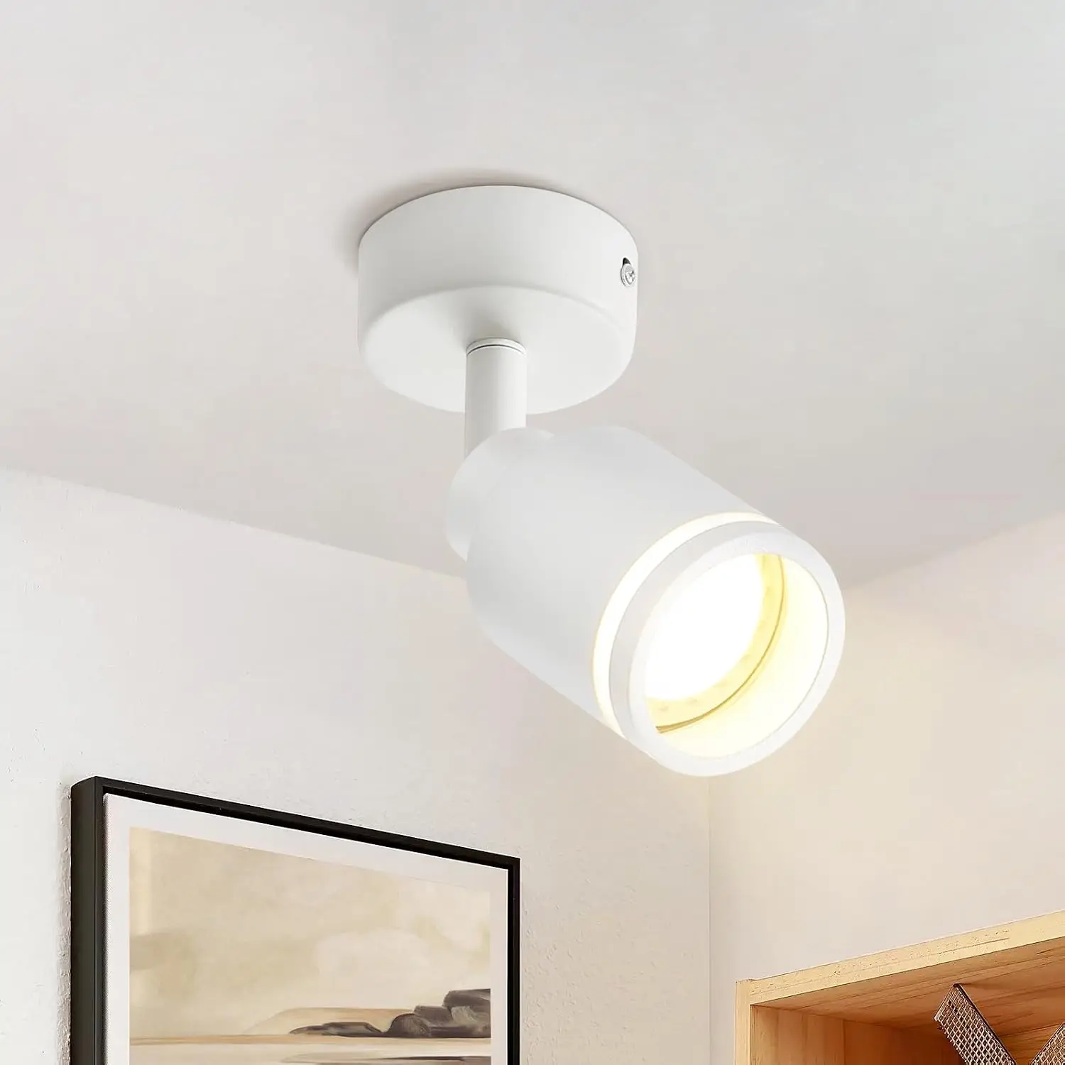 Deckenstrahler LED 1 Flammig Deckenlampe für Schlafzimmer GU10 Schwenkbar | Deckenleuchte Weiß Deckenspots Metall Wohnzimmer Modern Spotlight für Schlafzimmer Esszimmer Büro (Ohne Leuchtmittel)