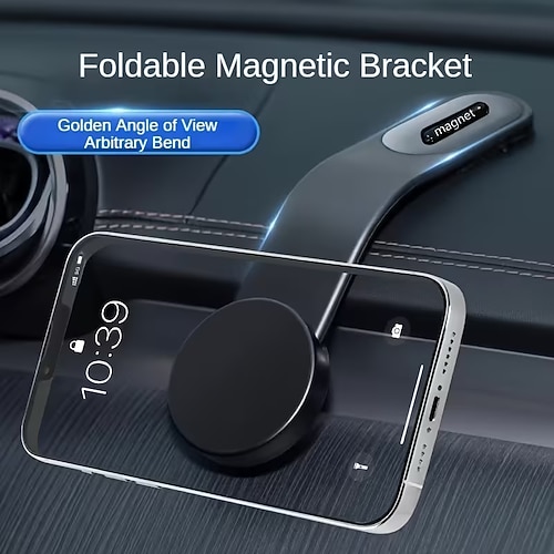 Magnetische Autohalterung mit abnehmbarem, biegsamem Aluminiumarm, 360° drehbarer Armaturenbrett-Handyhalter, starke, rutschfeste Magnethalterung für Smartphones zur Freisprechfunktion mit