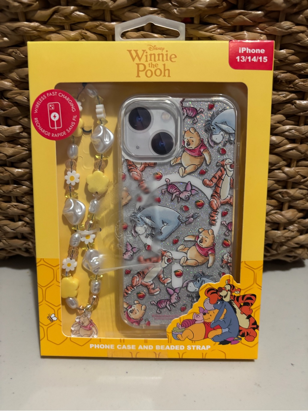 Disney Cell Phones & Accessories | Disney Winnie The Pooh Clear Glitter Iphone Case For Iphone 13/14/15 W/ Strap | Color: White/Yellow | Size: Iphone 13/14/15