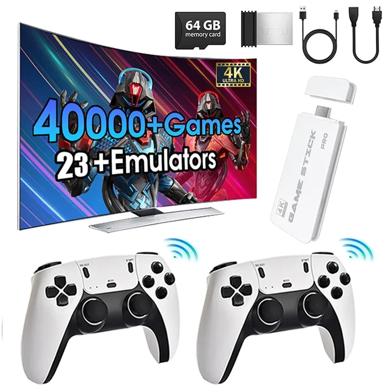 New M15 4K TV Game Built in 40000+Games Stick Video Game Console 64G Wireless Controller Gamepad Retro Handheld Game Console