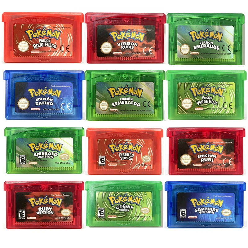 HOT Pokémon Series Emerald FireRed Leafgreen Ruby Sapphire 5 Versions GBA Game in Box for 32 Bit Video Game Cartridge