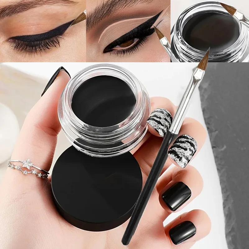 Schwarze Eyeliner-Creme, wasserfest, langanhaltend, Beauty-Kosmetik, matter Eyeliner, Augenbrauen-Gel, Lidschatten, Make-up-Tools mit Pinsel-Set