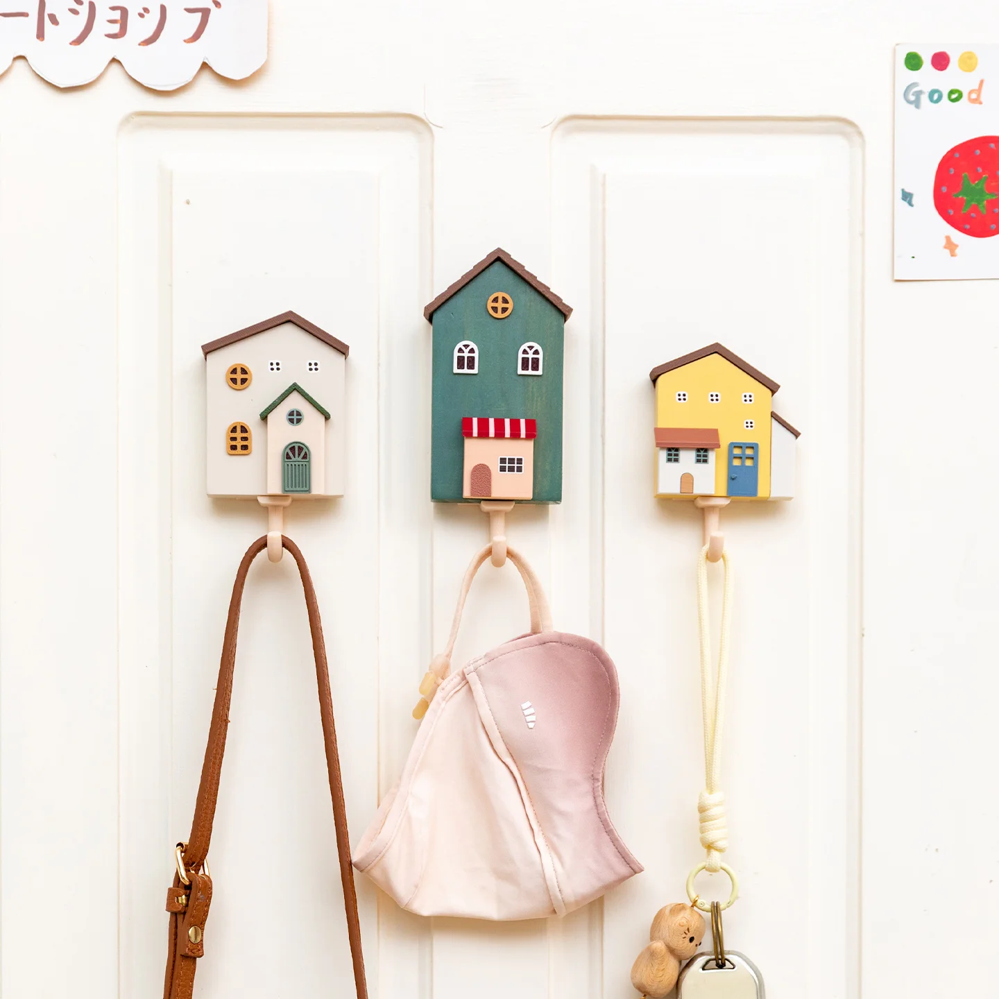 Niedlicher Mini-Haus-Holzschlüsselhaken, Wandhaken, Garderobenhaken, Wohndekor-Haken, Küchenzubehör, Aufhänger für Taschen und Hüte, Aufbewahrungsorganizer