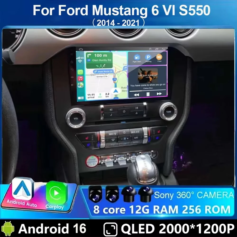 Android 16 9'' Autoradio für Ford Mustang 6 VI S550 2014 - 2021 Auto Carplay Multimedia-Videoplayer Navigation GPS 4G WIFI GPS