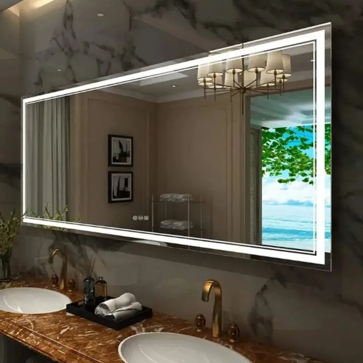 Jumbo-großer beleuchteter LED-Badezimmerspiegel, beleuchtete Vorder- und Hintergrundbeleuchtung, Wandmontage, Touch-Antibeschlag-Kosmetikspiegel