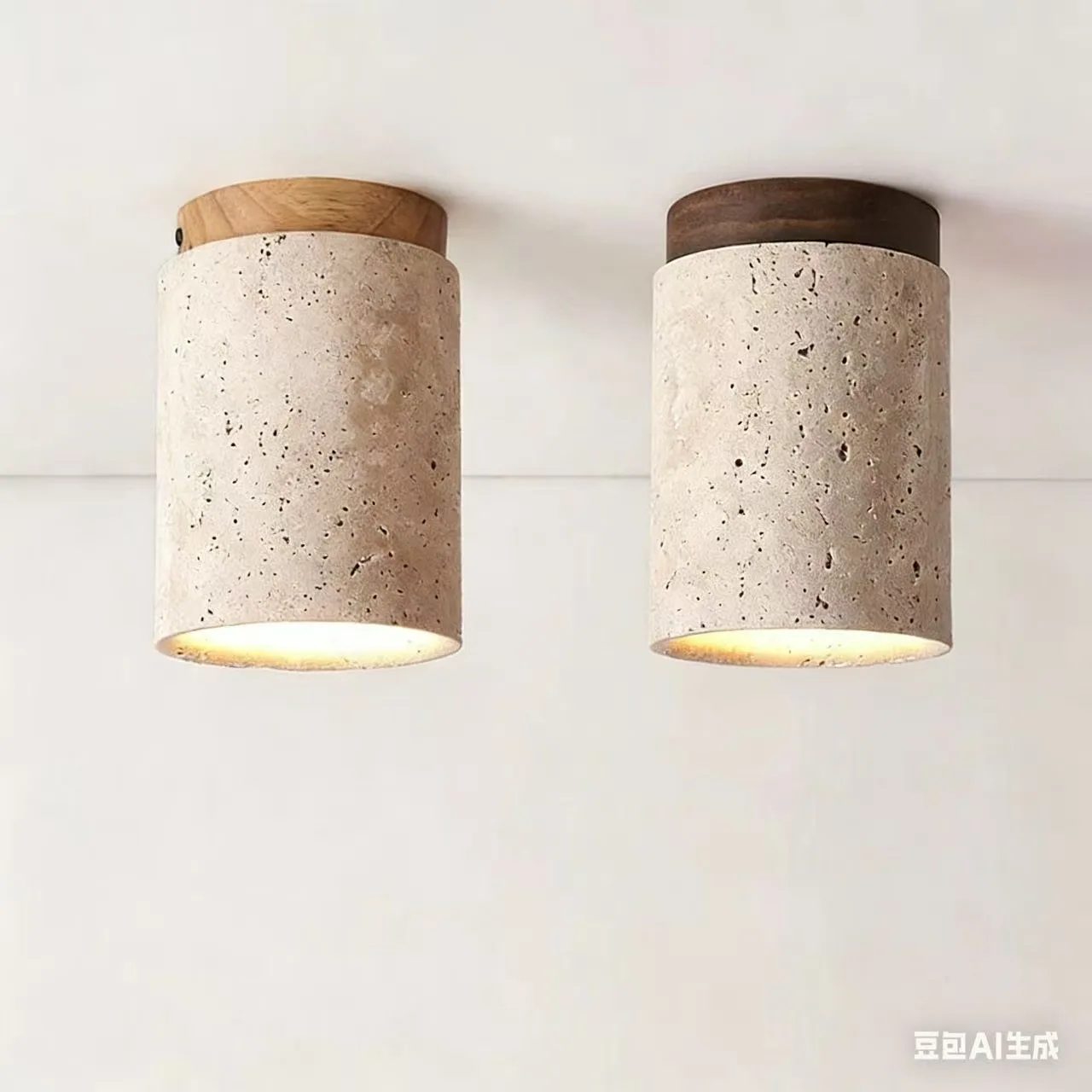 LED-Deckenleuchte im japanischen Stil, runde Downlight-Aufbauleuchte aus Stein und Holz für Wohnzimmer, Flur, Veranda, Balkon, 110–220 V