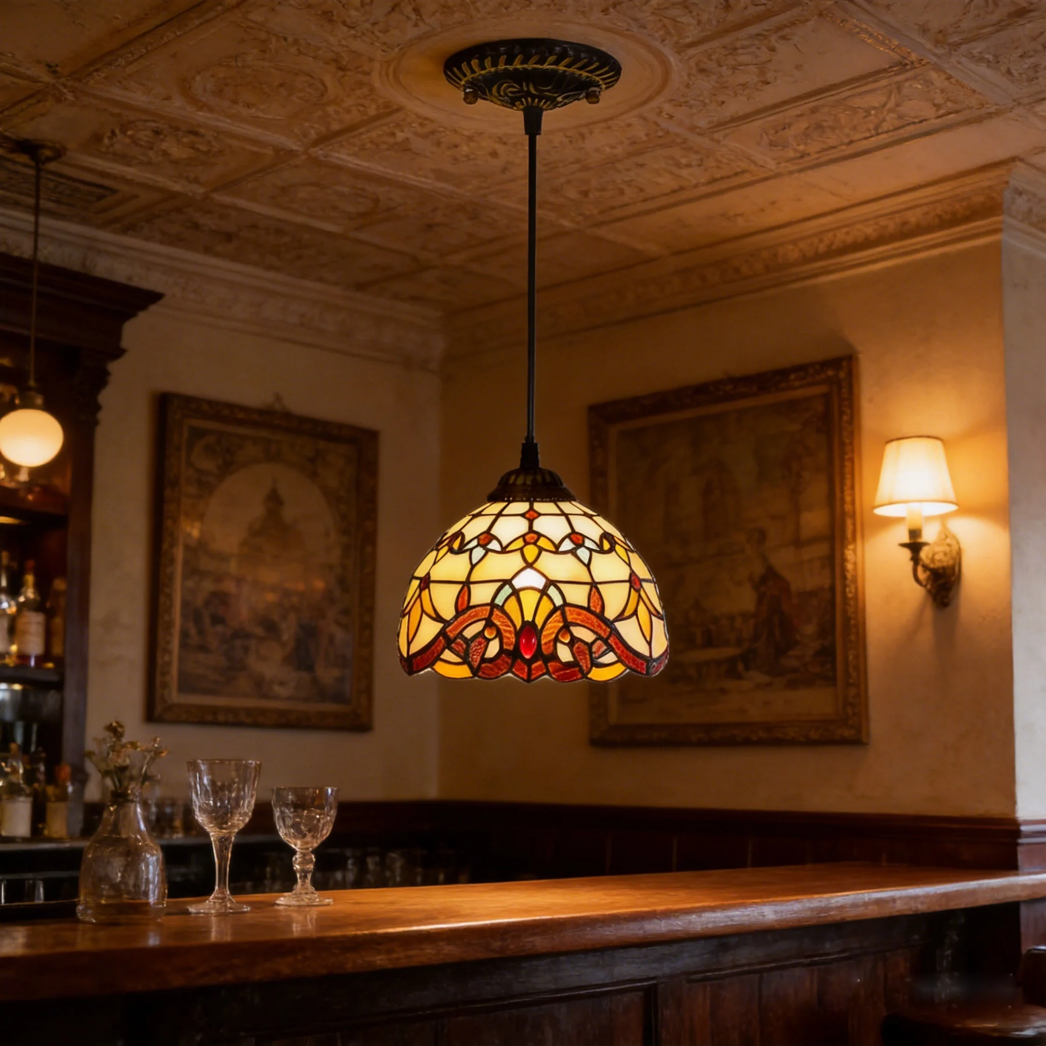Tiffany Buntglas-Lampenschirm Dekorative Pendelleuchte Retro Barock Hängelampe für Esszimmer Bar Flur Nachttisch