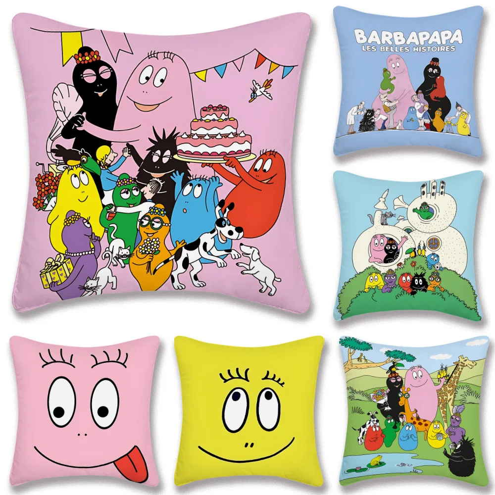 Niedliche Cartoon-Kissenbezüge Cartoon-Sofa Dekorative Heimtextilien Beidseitig Bedruckt Kurzer Plüsch Niedlicher B-Barbapapa Kissenbezug