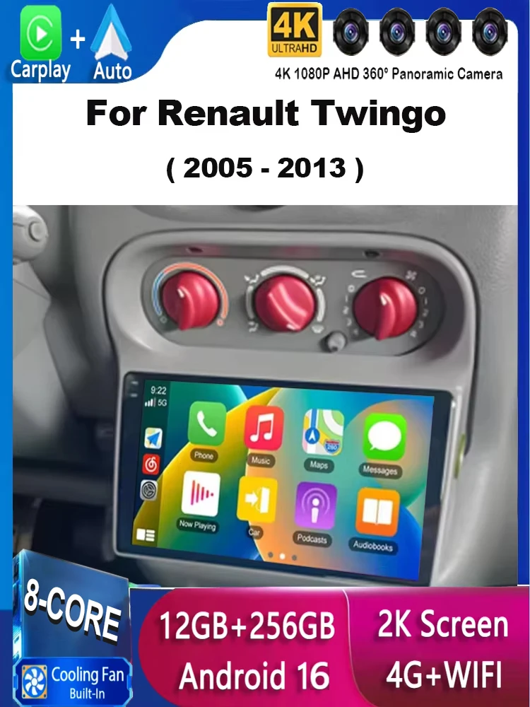 Android 16 für Renault Twingo 2005 - 2013 Autoradio Carplay Auto-Bildschirm Carplay Stereo Intelligentes System GPS-Navigation GPS RDS