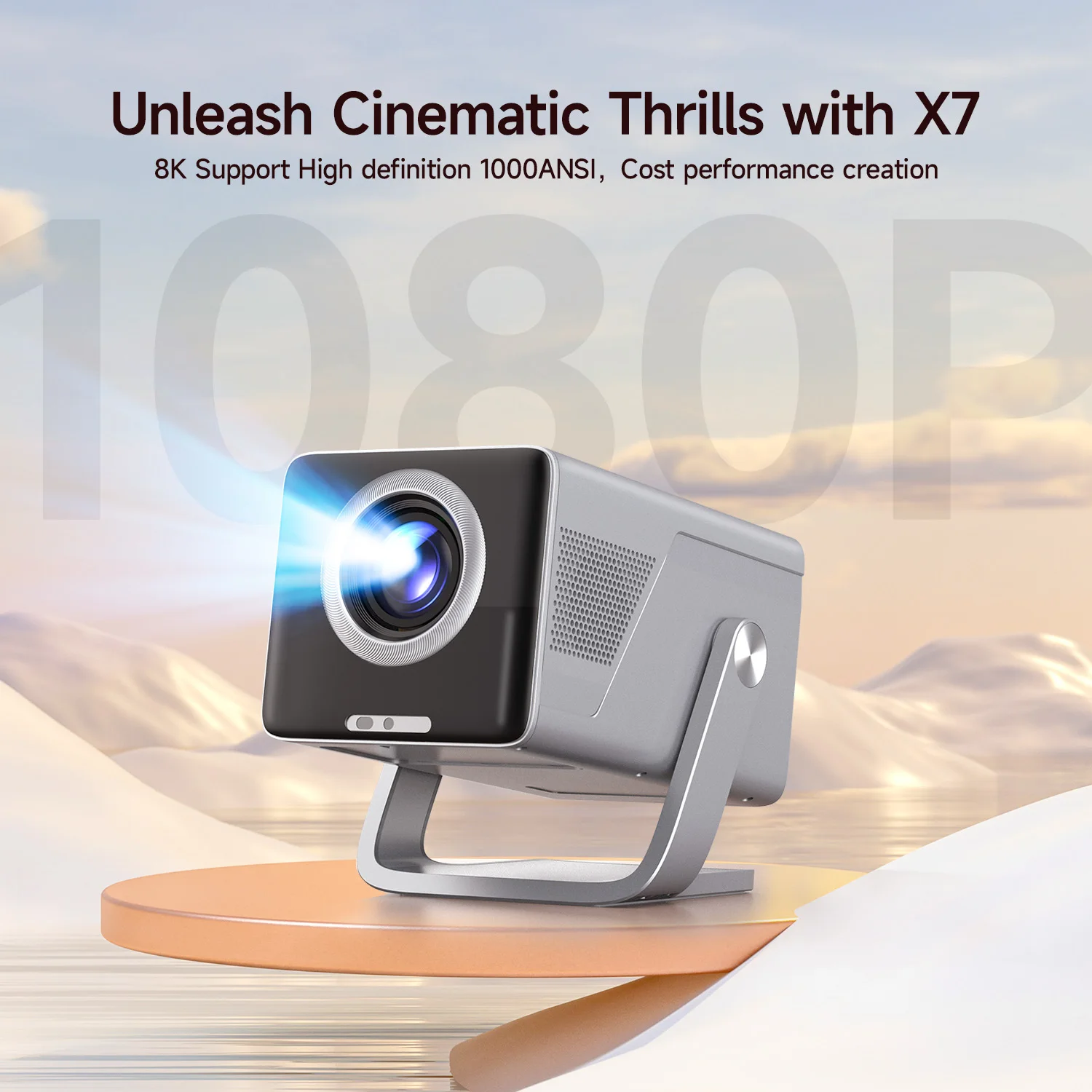 Magcubic X7 Heimkino-Projektor, 1000 ANSI Lumen Native 1080P HD, Autofokus 6D Keystone Android 14 WiFi6 BT5.4 8K Dekodierung Beam-Projektor