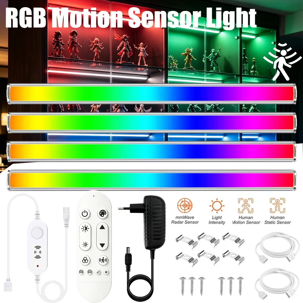 DC12V 30CM RGB LED Schrankbeleuchtung Bewegungssensor LED-Lampe 5050 RGB Dimmbar mit Fernbedienung für Zimmer Küche Kleiderschrank Schrankbeleuchtung