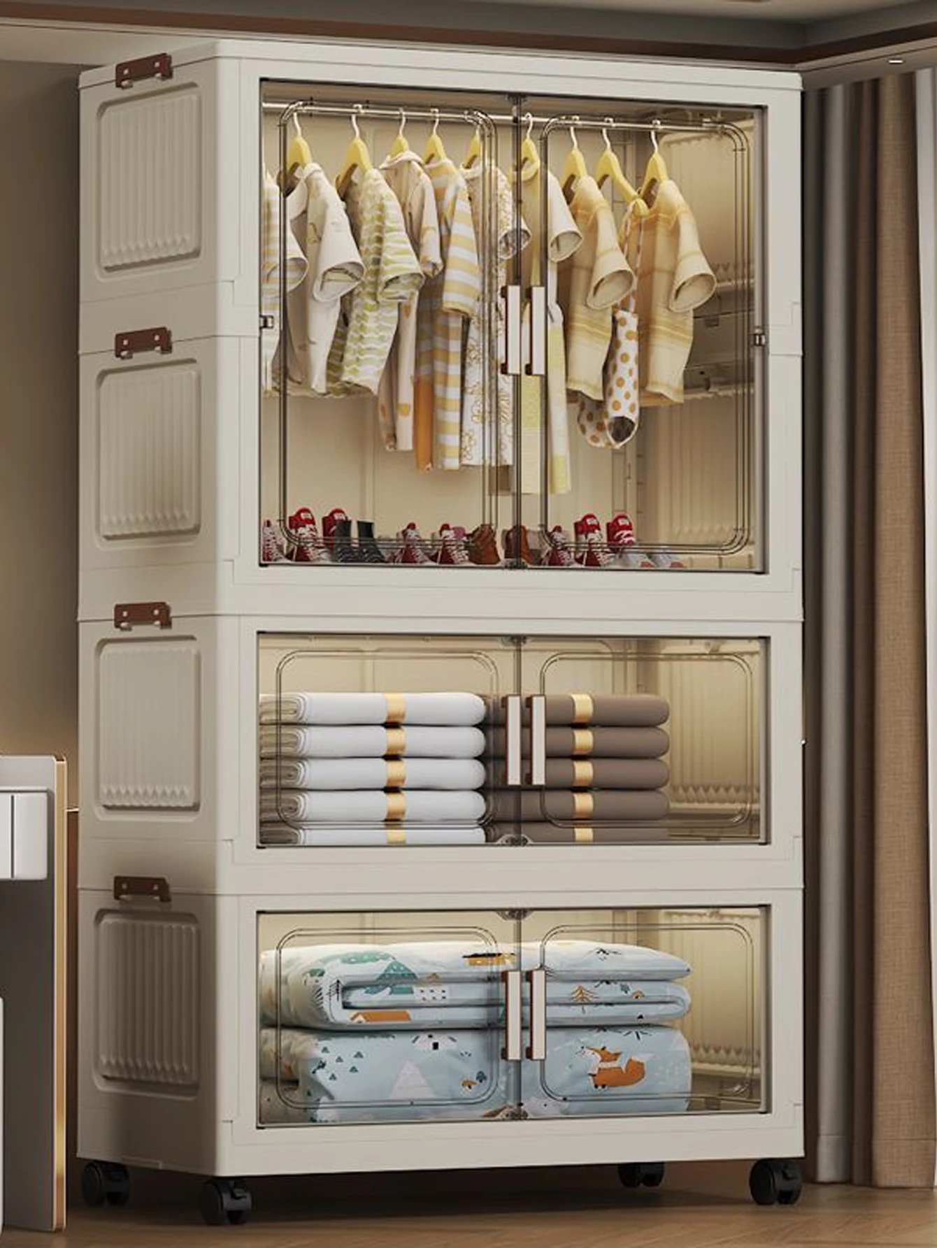 Faltbarer Aufbewahrungsschrank Einfacher Schlafzimmerschrank Kinderspielzeug- und Kleidungsaufbewahrungsschrank Mehrstöckiger Baby-Kleiderschrank-Organizer B
