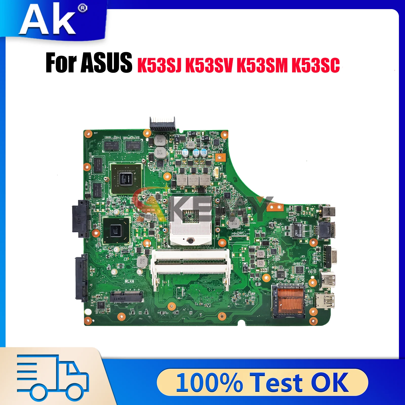 K53SV Laptop-Motherboard für ASUS K53S K53SJ K53SC K53SM K53SK K53SV K53SD Notebook-Mainboard 100% getestet OK Schneller Versand Stk