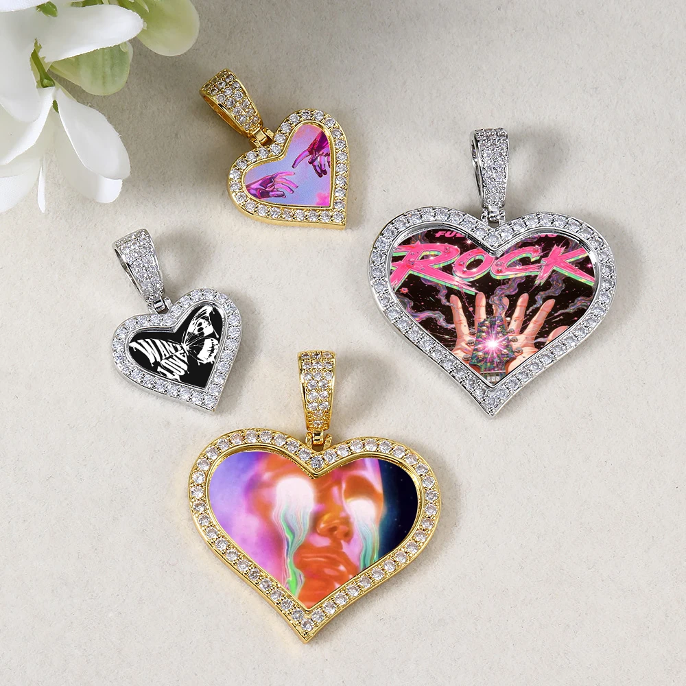 Personalisierte Angepasst Herz Foto Anhänger PUNK Hip Hop Rock Zwei Größe Eis Aus Gold Farbe Mode Schmuck Geschenk Dropshipping