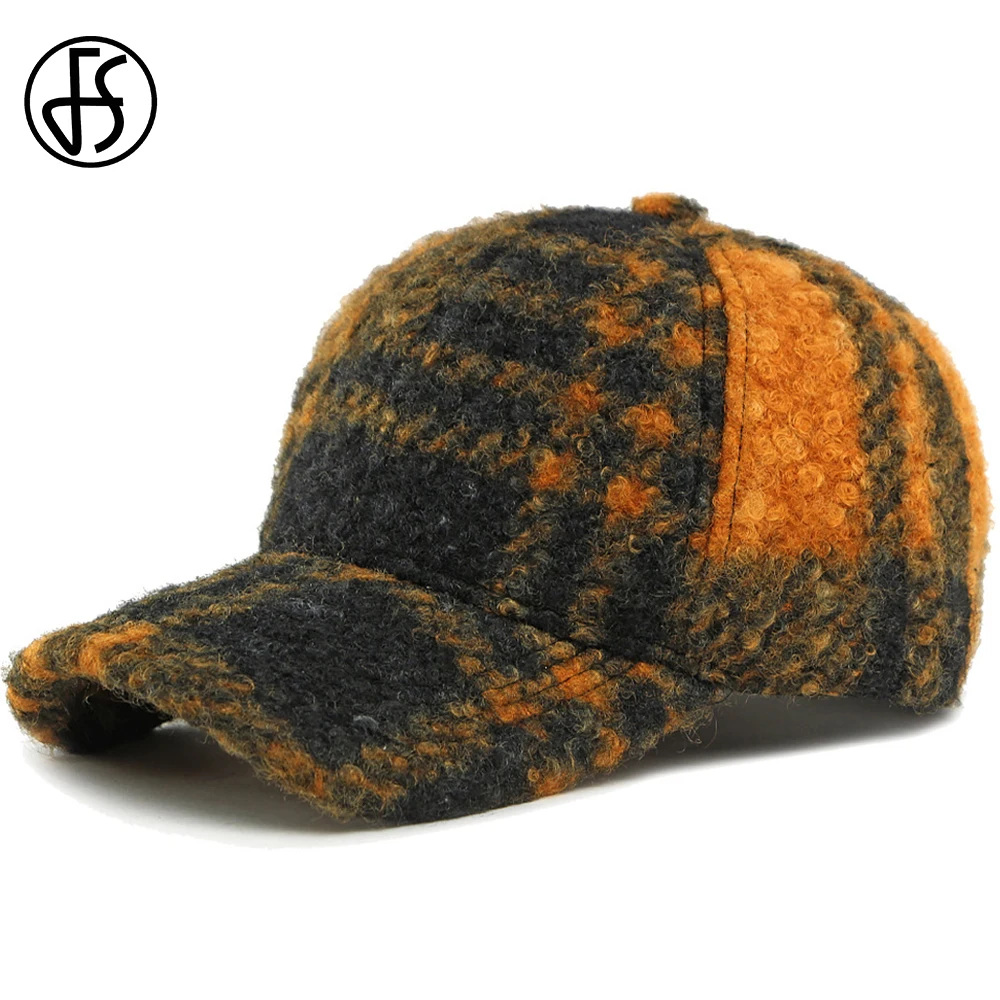 FS Winter Warme Damen-Lammwollmütze Luxuriöse Schwarze Orange Baseballkappe für Herren Vintage Dad Hat Street Hip Hop Caps Bone Masculino
