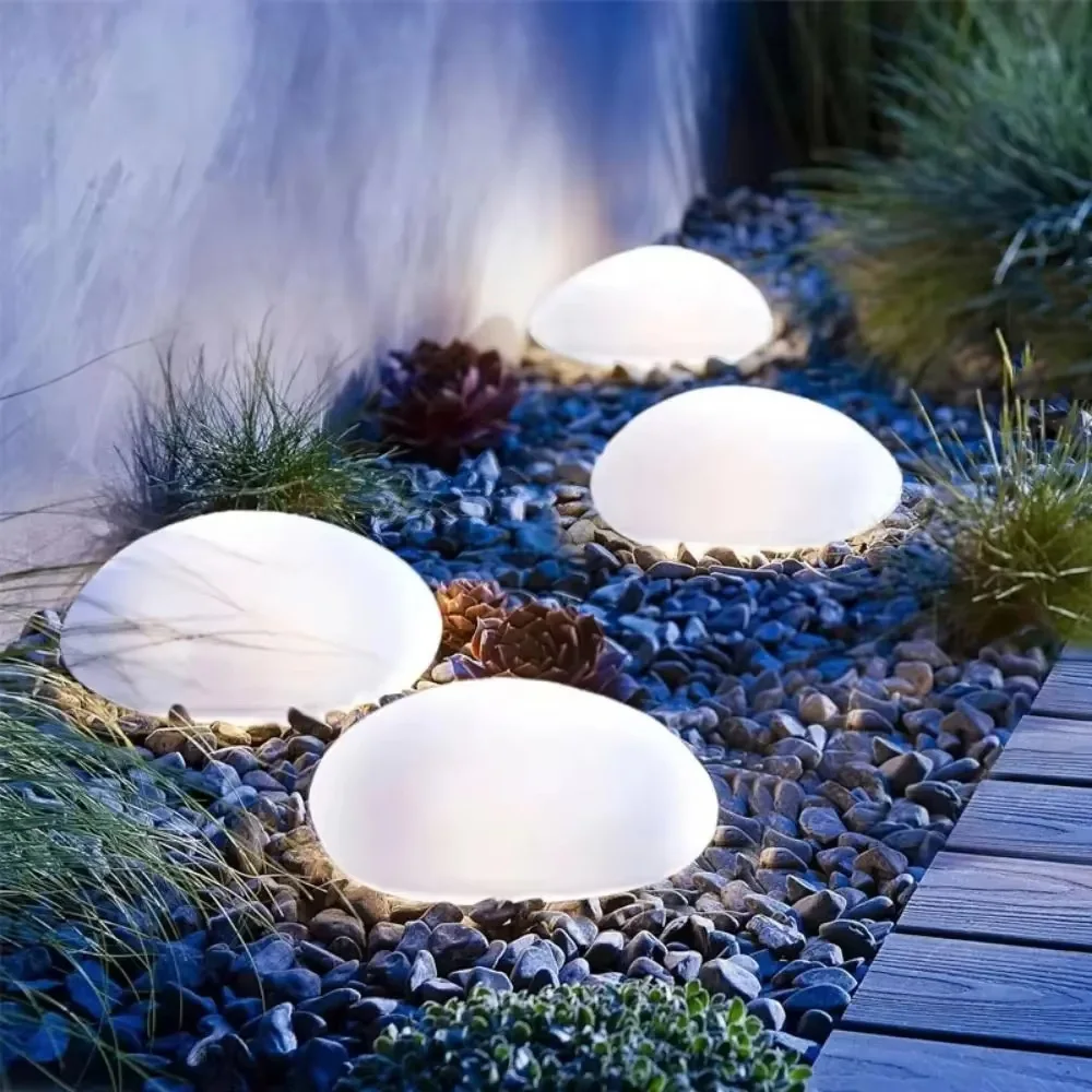 LED-Solar-Gartenlampe in Kieselsteinoptik, halbbündige Bodenleuchte für Wege, Hofdekoration und Gartenbeleuchtung