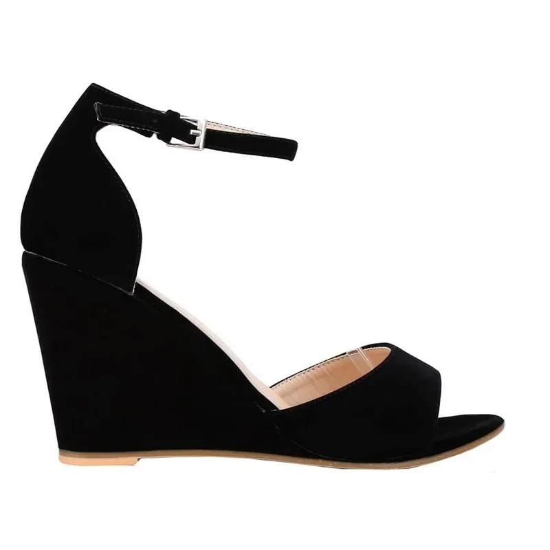 Frauen Keil Sandalen Sexy Pumps 8 cm Casual Offene spitze Knöchel Schnalle High Heels Party Hochzeit Kleid Damen Schuhe große Größe 42