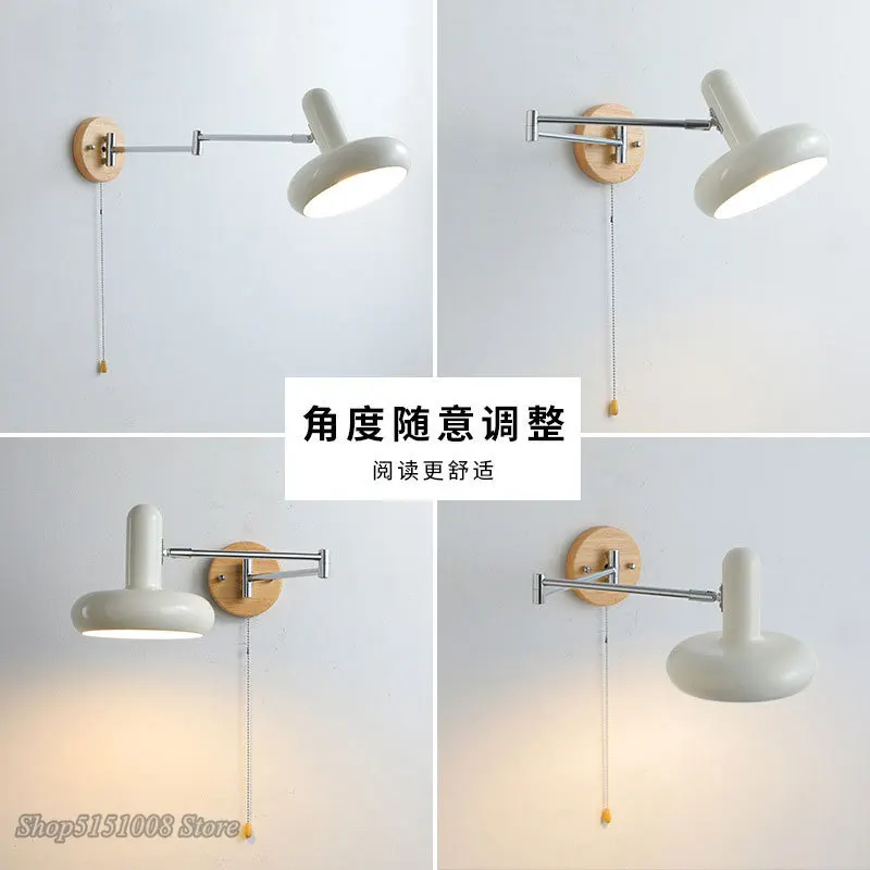 Bauhaus creme wind wippe arm led wand leuchte mit schalter nachttisch wand lampe vintage schlafzimmer study teleskop klappbare lese lampe