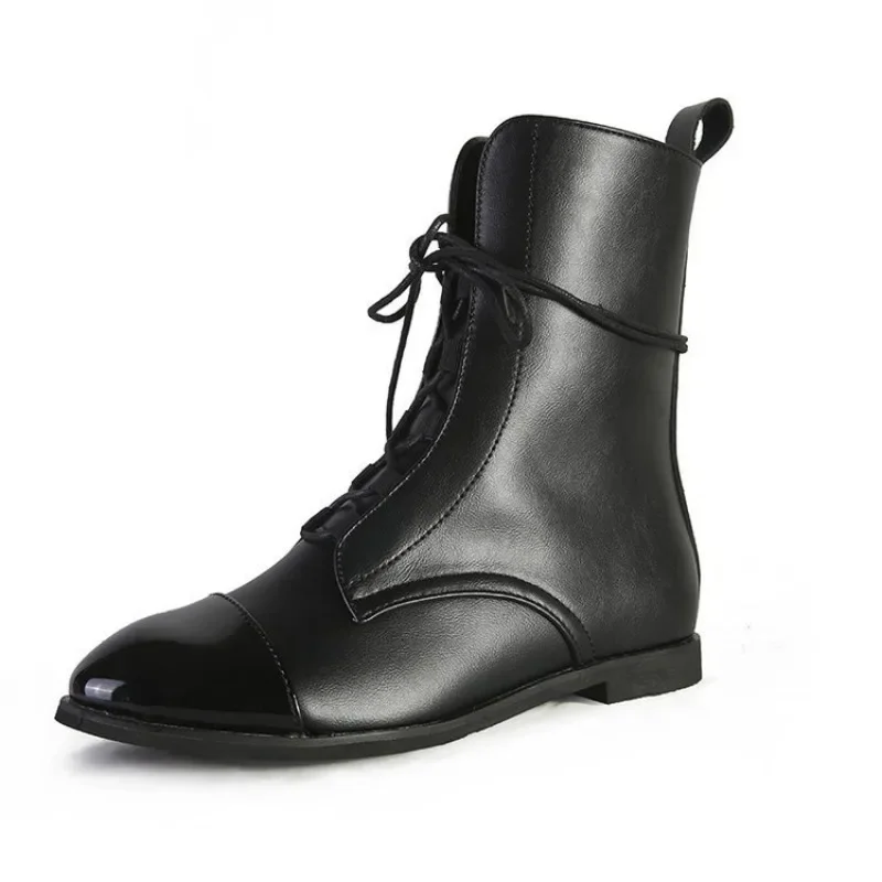 Frühling Herbst Vintage Frauen Schuhe Leder Designer Casual Schuhe Weibliche Flache Stiefel Ankle Boot Runde Kappe Strap Kurze Stiefel
