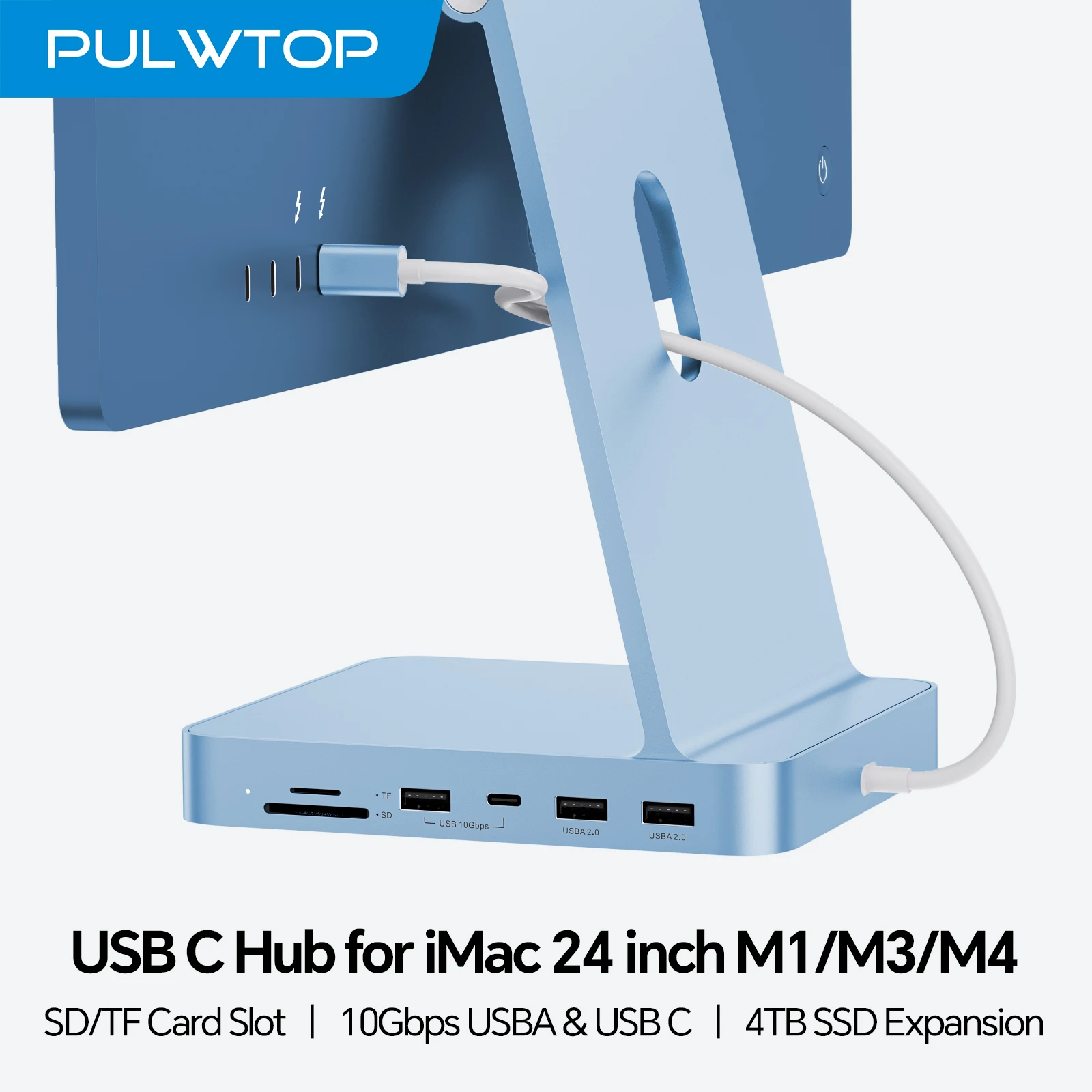 PULWTOP USB C HUB für iMac M1/M3/M4 mit USB C 10 Gbit/s, USB A SD/TF, Dockingstation unterstützt Erweitern M.2 SSD (nicht im Lieferumfang enthalten)