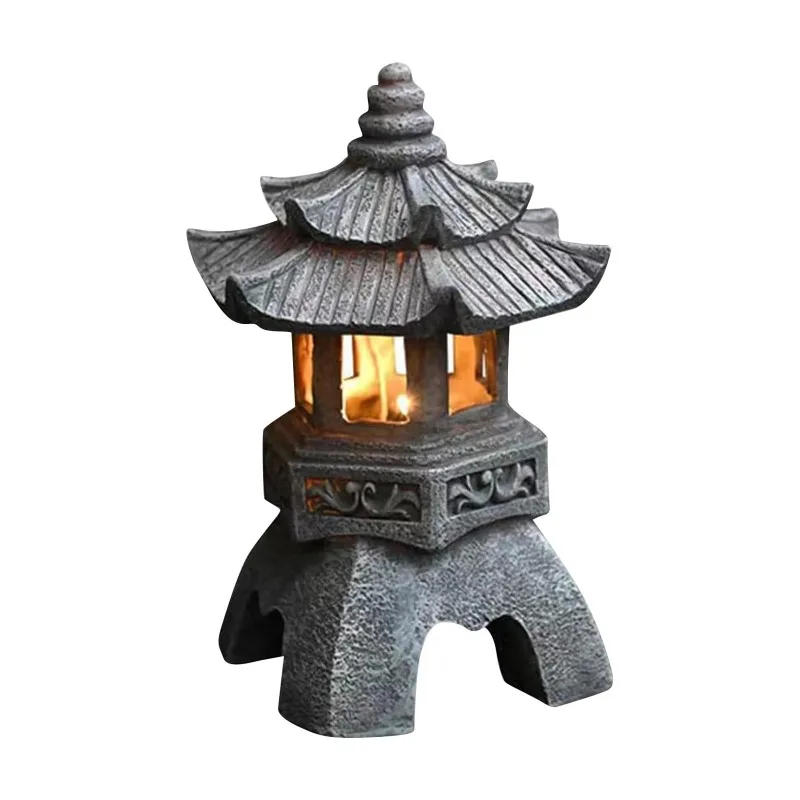 Pagoden-Statuen Solarbetriebene Gartendekoration Japanischer Garten-Laterne Flackernde LED-Gartenbeleuchtung
