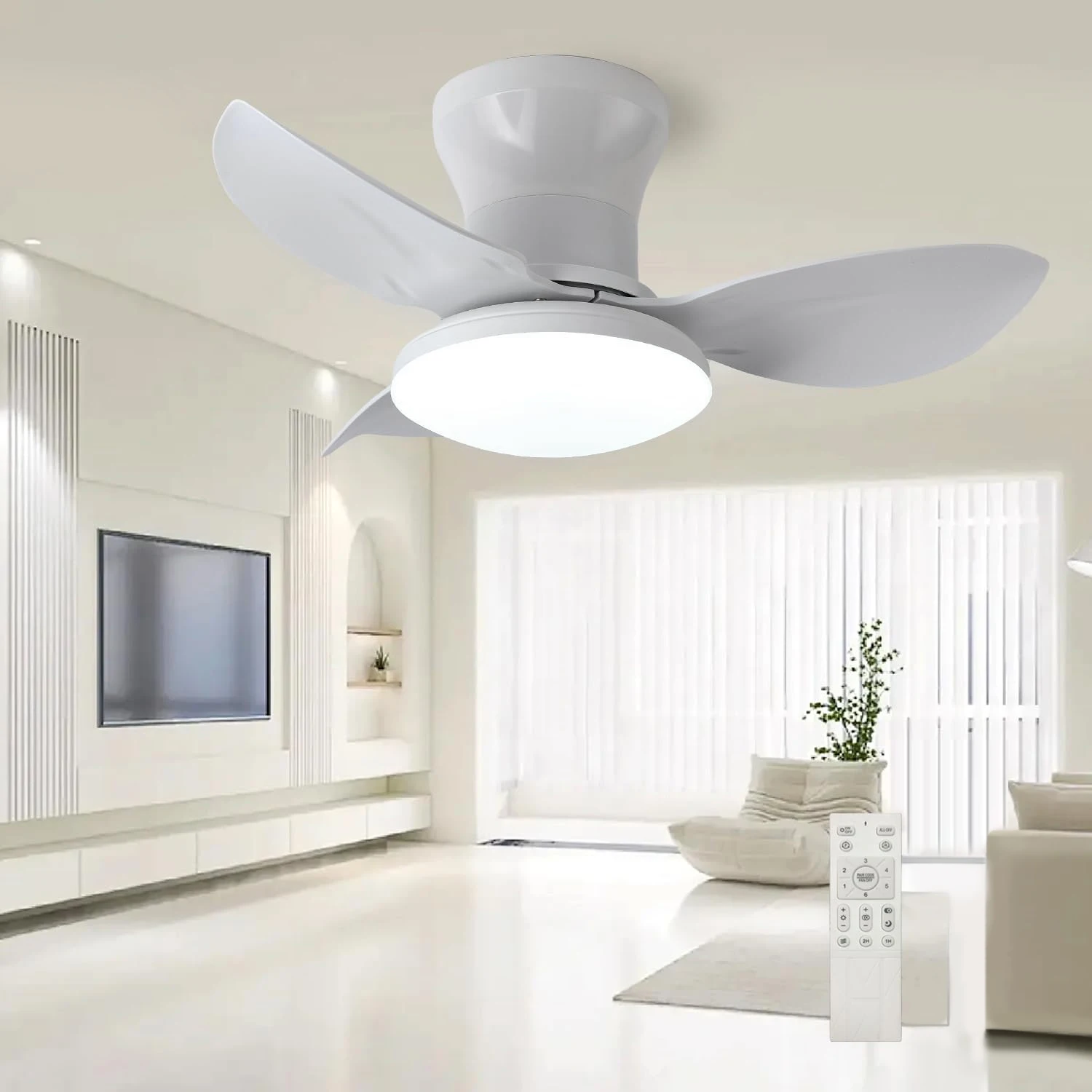 Deckenventilatoren mit Beleuchtung und Fernbedienung, dimmbarer LED-Deckenventilator mit 3 Farbtemperaturen, reversibel, geräuschlos, weiße Decke