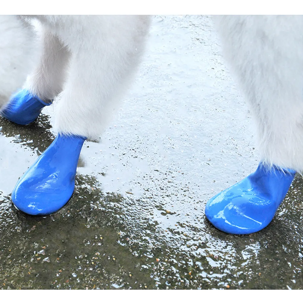 4 Stück wasserdichte Regenschuhe, rutschfeste Schuhüberzüge, Outdoor-Schuhe, langlebige Schuhüberzüge für Haustiere, Katzen, Hunde (blaue Größe)
