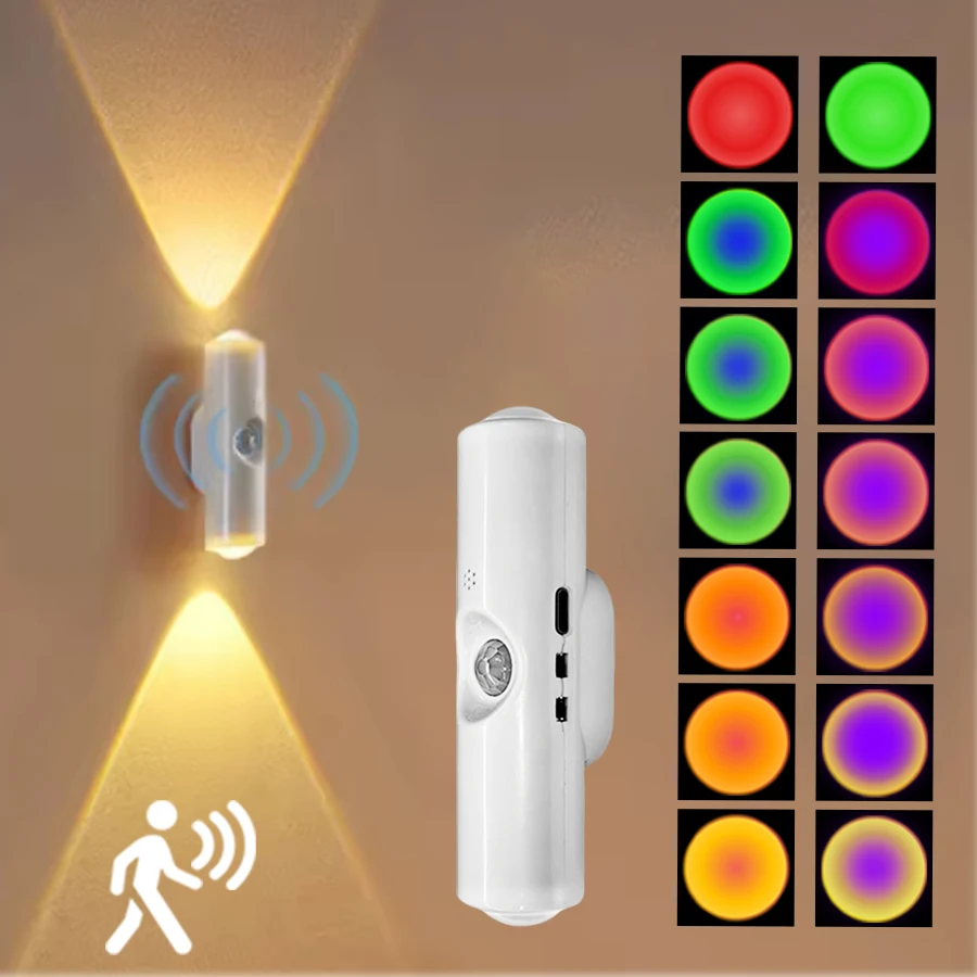 LED-Schrankbeleuchtung mit Bewegungssensor RGB Magnetische Wiederaufladbare Wandlampe Flur Treppen Küche Ambiente Nachtlicht Heim-Dekor-Beleuchtung
