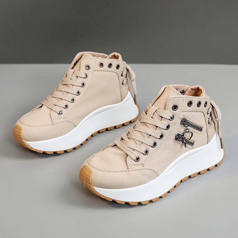 Designer Damen-Sneaker High-Top Cowboystiefel Schnürschuhe Bequeme Damen-Canvas-Schuhe mit Erhöhung Verschleißfeste Damenschuhe