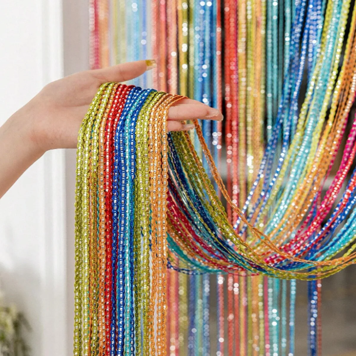1x2M Funkelnde 6-Farbige Silberfolie-Lichtervorhänge - Luxuriöse Glitzer-Lametta für Traumhafte Schlafzimmer- & Party-Hintergründe