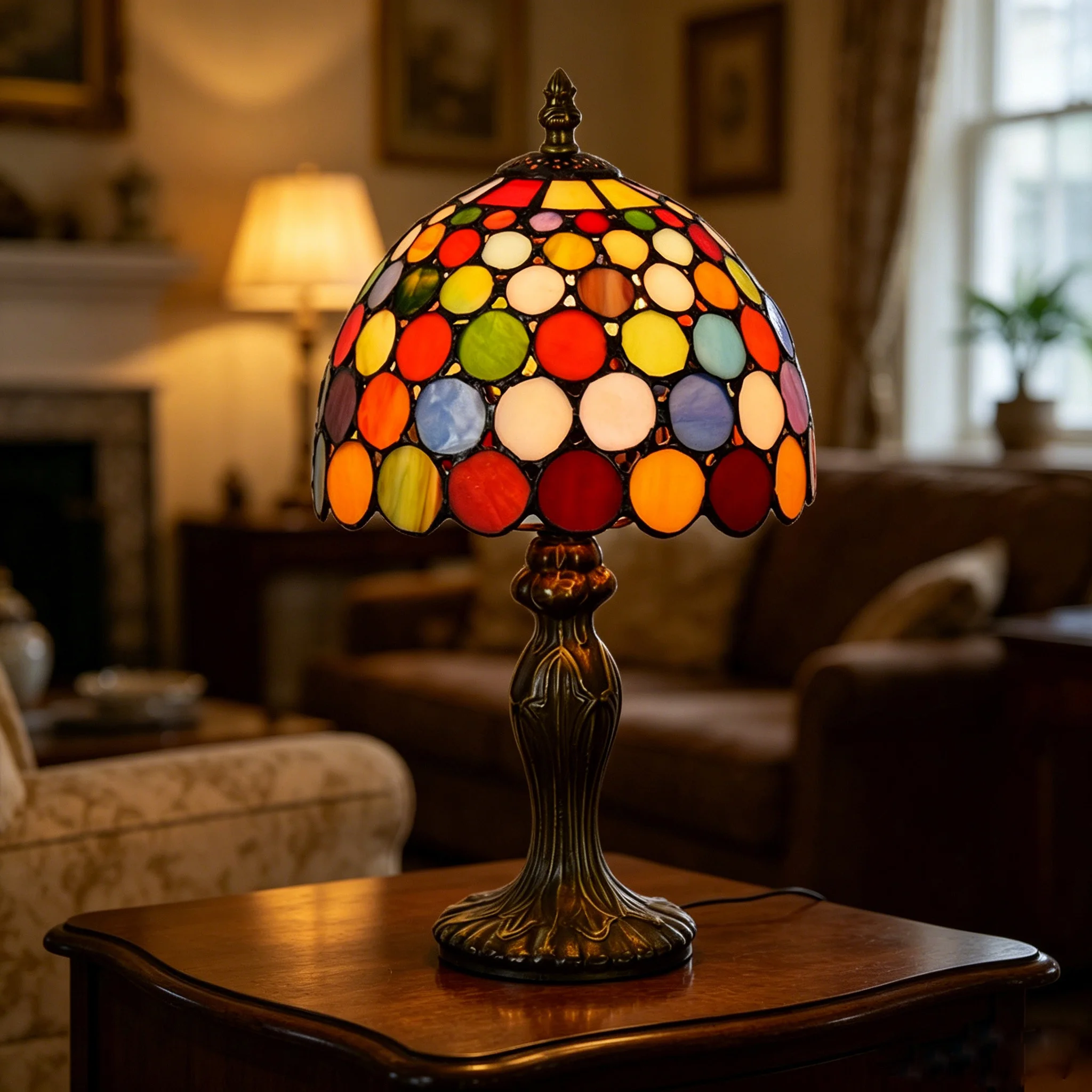 Tischlampe im Bohemian-Stil für Schlafzimmer, 8 Zoll Tiffany Buntglas-Lampe, Nachttischlampen für Wohnzimmer, Büro, Heimdekoration