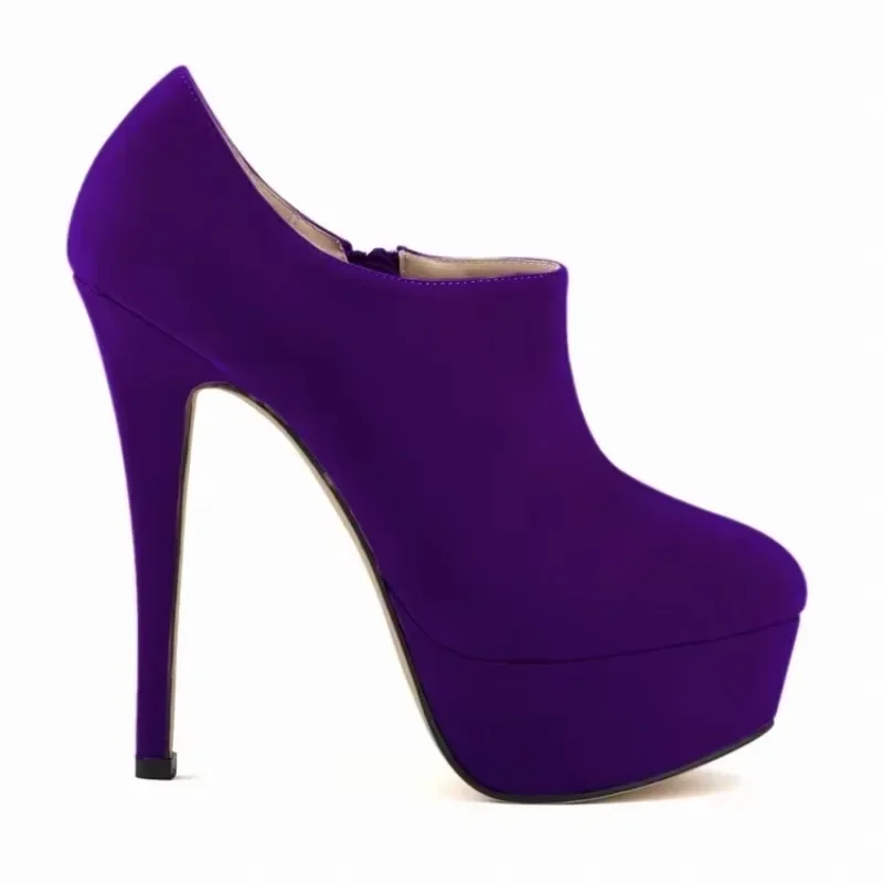 Damen Stiefeletten Herbst Winter Flock Ultra High Heels Plattform Sexy Pumps Stilettos Damen Kurze Stiefel Schuhe Große Größe 44
