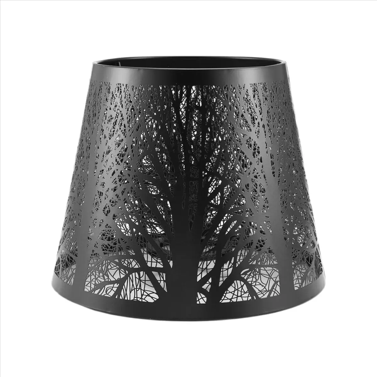 AA97 Kleiner Lampenschirm, Lampenschirm aus Metall mit Bäumenmuster für Tisch-Kronleuchter, Wandleuchte, Schwarz