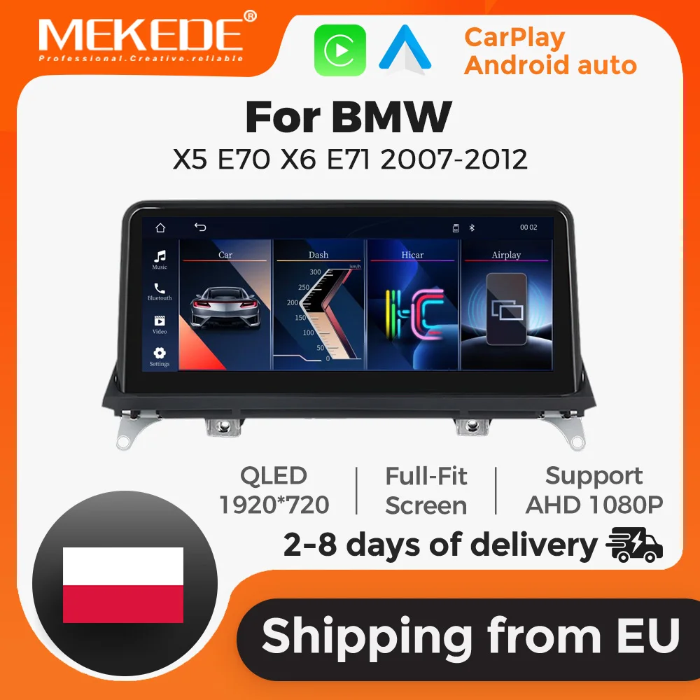 MEKEDE EU 10,25 Zoll QLED Touchscreen Wireless CarPlay Android Auto Autoradio für BMW X5 X6 E70 E71 CCC CIC GPS Navigation Auto Multimedia Player Stereo Navigation Autoradio GPS Navi Unterstützung Lenkradsteuerung SWC Rückfahrkamera-Eingang Mirror Link
